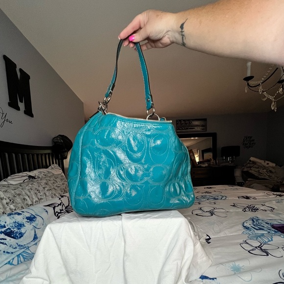 Vintage blue leather coach hand / shoulder bag - Picture 2 of 5